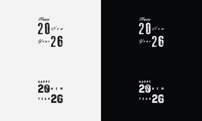 Happy New Year 2026 vector logo set. Trendy, diverse typography designs.