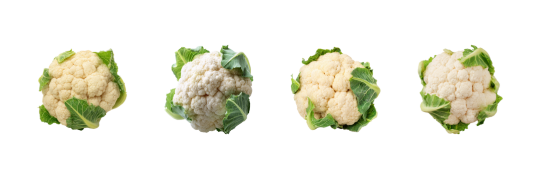Cauliflower Heads Set. Fresh Produce And Healthy Eating Collection Isolated On Transparent Background
