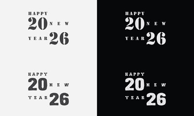 Happy New Year 2026 vector logo set. Trendy, diverse typography designs.