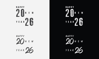 Happy New Year 2026 vector logo set. Trendy, diverse typography designs.