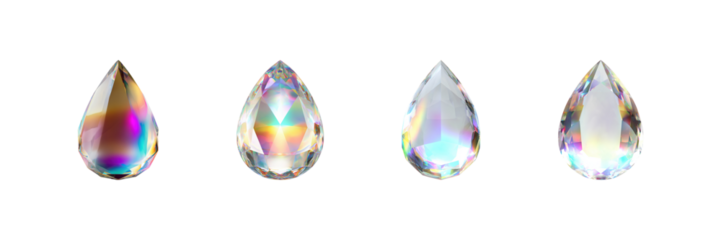 Colorful Crystal Teardrop Pendants Set. Elegant Jewelry And Decoration Collection Isolated On Transparent Background
