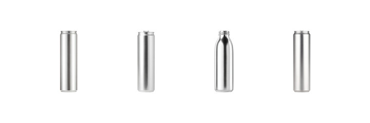 Aluminum Beverage Can And Bottle Set. Sustainable Packaging And Recycling Collection Isolated On Transparent Background