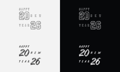Happy New Year 2026 vector logo set. Trendy, diverse typography designs.
