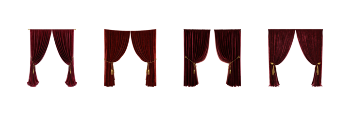 Luxurious Red Velvet Curtains Set. Elegant Home Decor And Interior Design Collection Isolated On Transparent Background