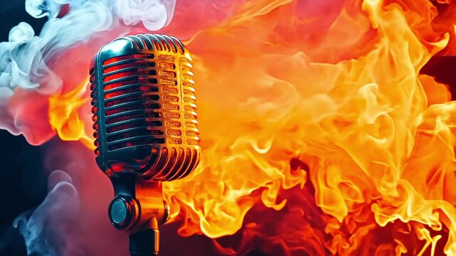 A microphone on fire with smoke coming out of it