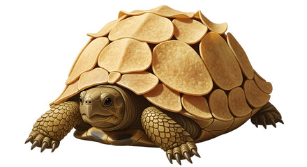 A detailed illustration of a tortoise with a textured, segmented shell