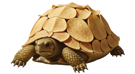 A detailed illustration of a tortoise with a textured, segmented shell