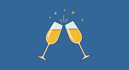 Festive toasting glasses with golden liquid illustration for celebrations occasions concept