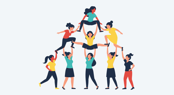 A group of women collaborating and supporting each other to reach a higher level of success