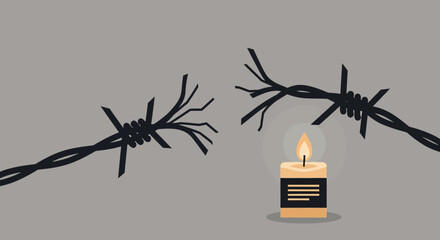 Symbolic depiction of resilience with a candle illuminating broken barbed wire metaphor