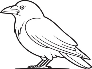 Naklejka premium A black and white line art illustration of a crow standing on a thin horizontal line, likely a branch or ground.