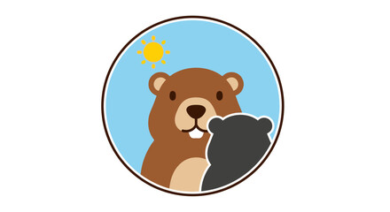 Adorable Groundhog Illustration With Weather Symbol In a Circular Frame Design