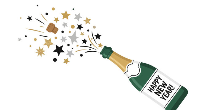 Festive celebration with exploding champagne bottle for new year and special occasions