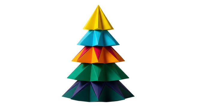 A colorful, abstract christmas tree made of folded paper in rainbow colors - Powered by Adobe