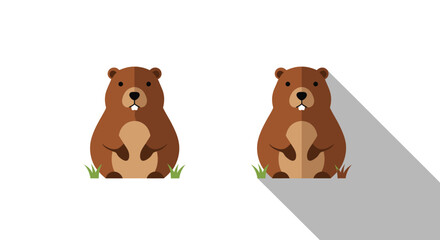 Whimsical duo of beavers in a minimalist flat design style against a clear backdrop