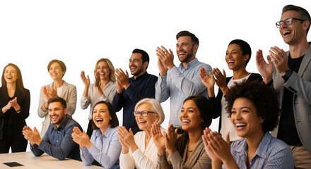 Happy business people applauding isolated on transparent background