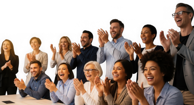 Happy business people applauding isolated on transparent background - Powered by Adobe