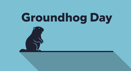 Groundhog Day illustration with a marmot silhouette and long shadow effect for graphic design