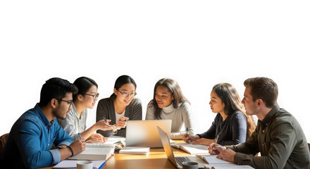 University students learn together isolated on transparent background