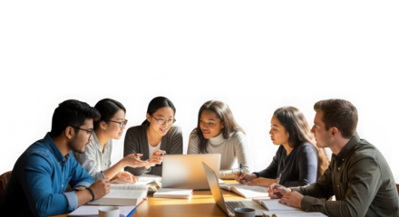 University students learn together isolated on transparent background