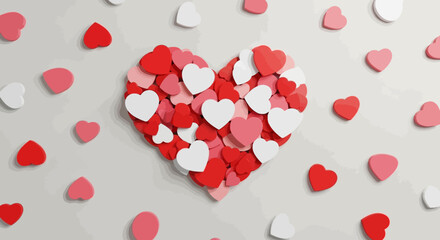 Heartfelt arrangement of red, pink, and white hearts creating a larger heart shape