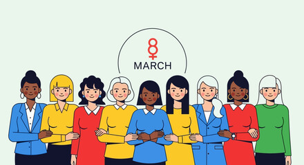 Diverse women embracing for International Women's Day, a celebration of female solidarity and