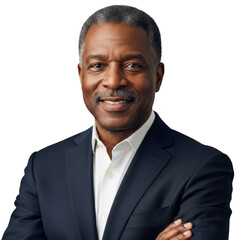 Portrait of a smiling black man in a suit isolated on transparent background