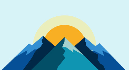 Minimalist mountain landscape graphic with rising sun illustration for digital artistry