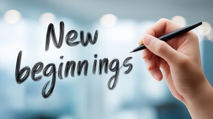 Hand writing new beginnings message symbolizing fresh start motivation positive change goal setting and future oriented personal or business transformation, Generative AI