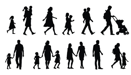 Family and children silhouette set