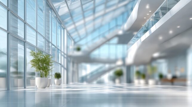 Bright modern glass atrium filled with natural light and fresh greenery creating spacious elegant contemporary architectural interior, Generative AI - Powered by Adobe