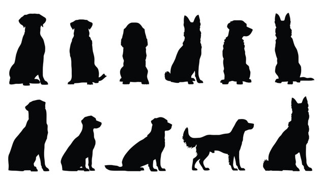 Dog breed silhouette set