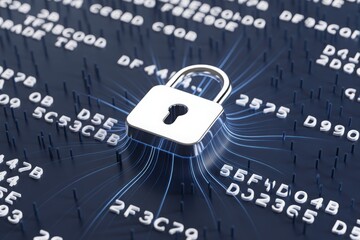 An image showing a padlock with digital circuit connection representing the digital data security