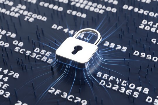 An image showing a padlock with digital circuit connection representing the digital data security