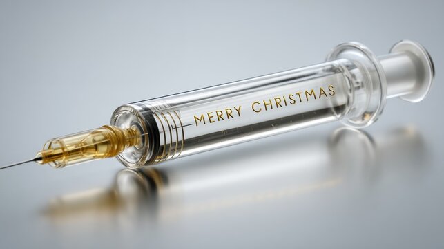 Merry Christmas message inside a syringe, holiday season concept
