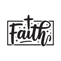 Black Faith calligraphy with cross and stars inside rectangle belief religion