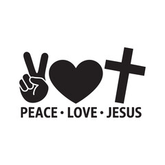 Black peace sign heart and cross with text hand jesus