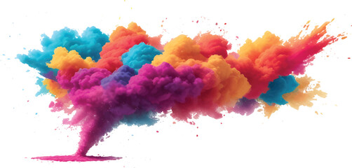 Colorful watercolor ink splashes create an abstract art texture or vibrant design element on a white background