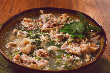 Muzhuzhi, a Georgian dish made from pork legs, with spices and herbs, homemade