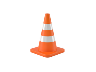 Orange and white traffic cone isolated on transparent background for road safety and construction