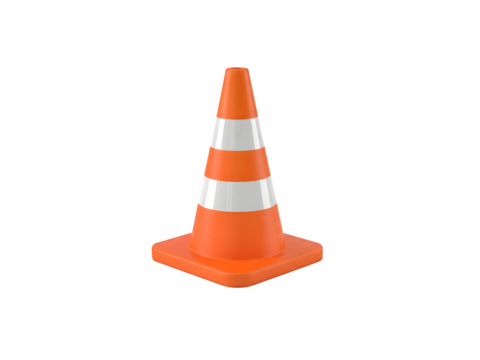 Orange and white traffic cone isolated on transparent background for road safety and construction