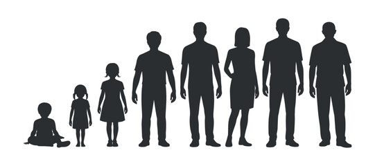 Silhouettes of People in Different Ages Growing from Child to Adult