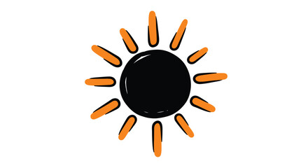 A simple illustration of a sun with a dark center and orange rays