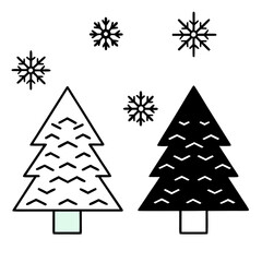 Obraz premium Stylized christmas trees and snowflakes in a simple winter scene