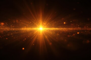 Radiant light explosion against a dark backdrop, warm hues of orange and gold create an energetic ambiance with soft glowing particles enhancing depth and atmosphere