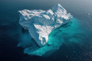 Majestic iceberg floating gracefully in crystal-clear waters, showcasing intricate surface textures and shades of turquoise, creating a stunning contrast