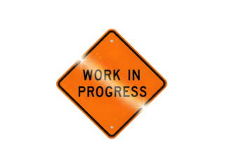 Vibrant orange work in progress road sign indicating construction, isolated on transparent background