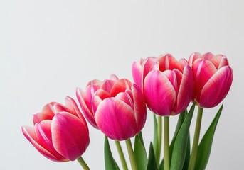 Fototapeta premium Beautiful vibrant pink tulip blooms captured in a vertical format, isolated against a clean white background, symbolizing spring elegance ,simple ,nobody ,springtime