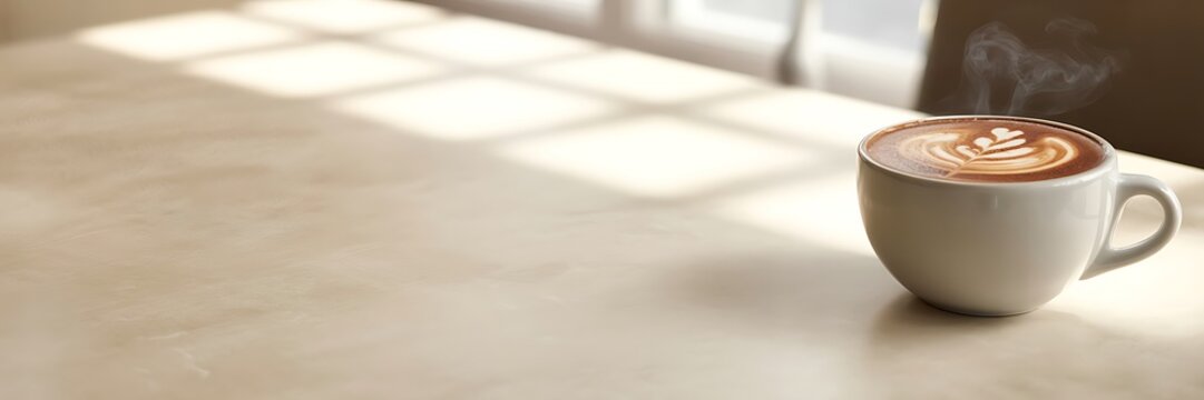 Cup of coffee on a table with chocolate in a blurred city street scene with cars and motion - Powered by Adobe