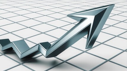 A metallic upward arrow indicating growth and progress, against a grid background. The arrow signifies positive trends and development. 
